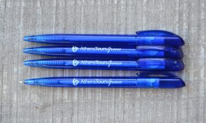 plastic semi transparent blue pen