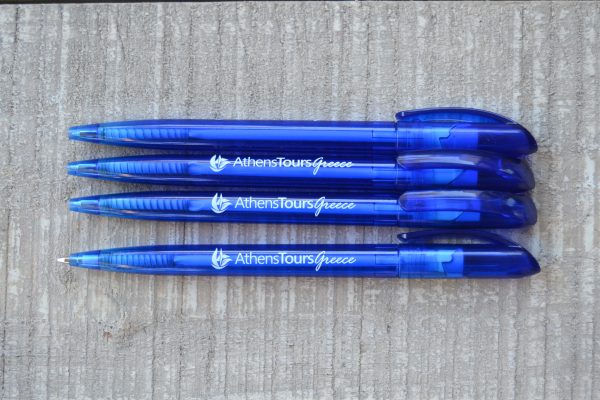 plastic semi transparent blue pen