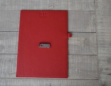 red leather folder