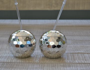 Disco ball shape cup with lid & straw