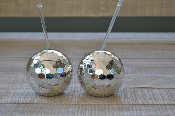 Disco ball shape cup with lid & straw