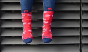 Bridge design jacquard woven socks