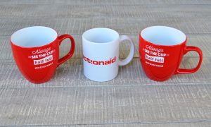 ceramic mugs white & red
