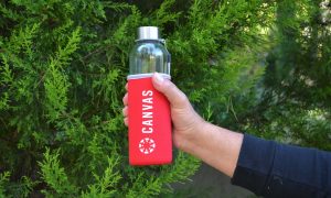 glass drinking bottle with neoprene pouch