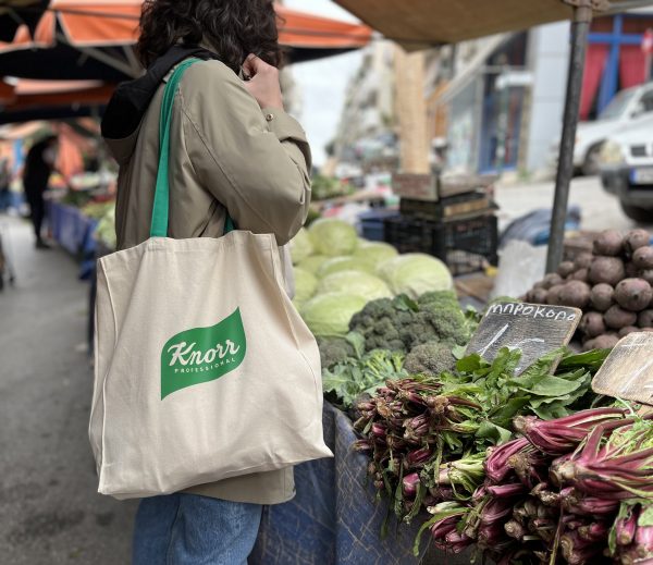 Knorr Professional, εκρού τσάντα με πράσινα χερούλια
